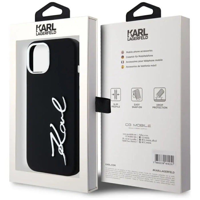 Karl Lagerfeld Silicone Metal Script Logo iPhone 15 Case - Black - Cell phone cases and covers<<<HurtelXML