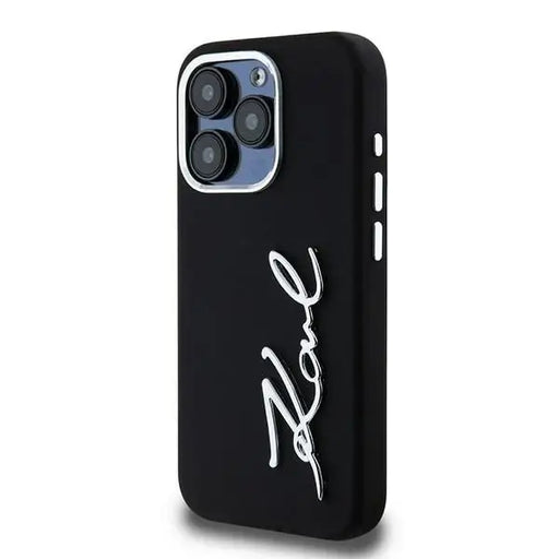 Karl Lagerfeld Silicone Metal Script Logo iPhone 15 Pro Max Case - Black - Cell phone cases and covers<<<HurtelXML