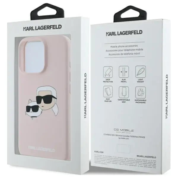 Karl Lagerfeld Silicone Nauble Heads Print MagSafe Case for iPhone 16 Pro - Pink - Cell phone cases