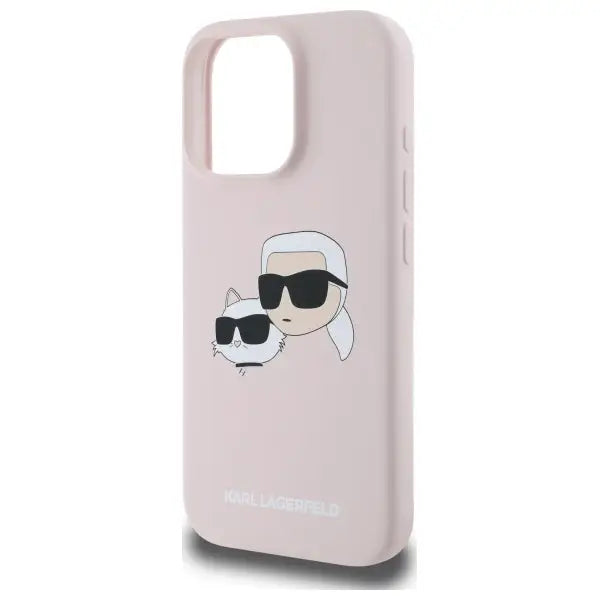 Karl Lagerfeld Silicone Nauble Heads Print MagSafe Case for iPhone 16 Pro - Pink - Cell phone cases