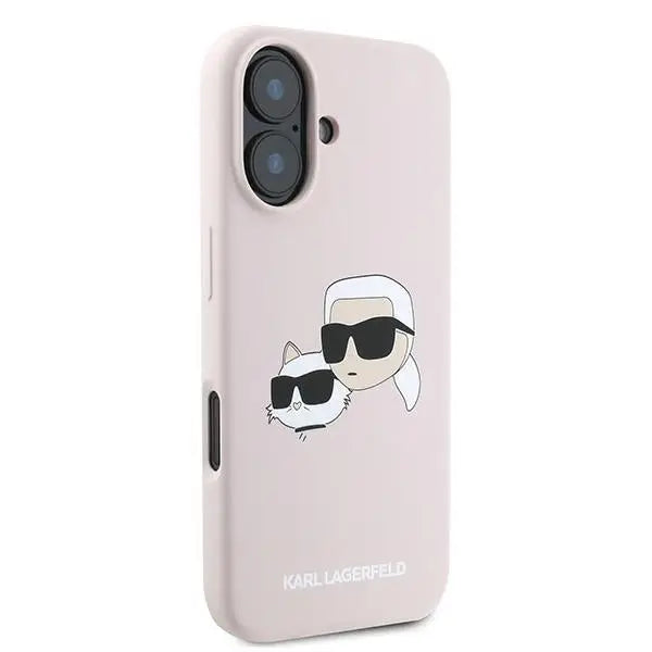 Karl Lagerfeld Silicone Nauble Heads Print MagSafe Case for iPhone 16 Plus - Pink - Cell phone cases