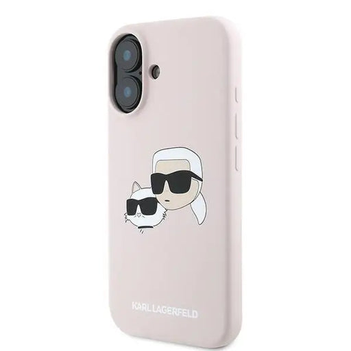 Karl Lagerfeld Silicone Nauble Heads Print MagSafe Case for iPhone 16 Plus - Pink - Cell phone cases