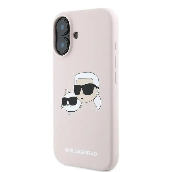 Karl Lagerfeld Silicone Nauble Heads Print MagSafe Case for iPhone 16 Plus - Pink - Cell phone cases