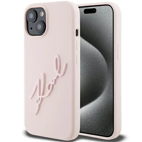 Karl Lagerfeld Silicone Karl Script case for iPhone 15 - pink - Cell phone cases and covers<<<HurtelXML