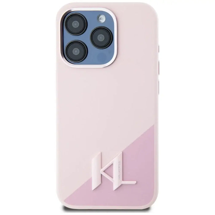 Karl Lagerfeld Silicone Shadow Metal Initial MagSafe Case for iPhone 15 Pro Max Pink - Cell phone cases