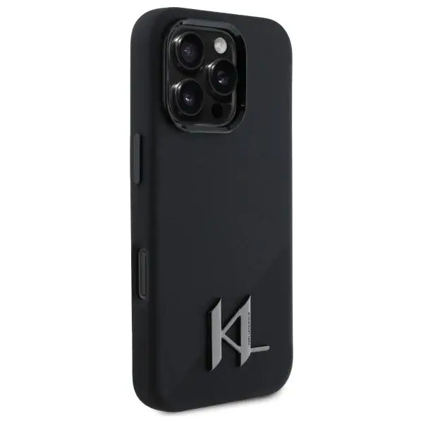 Karl Lagerfeld Silicone Shadow Metal Initial MagSafe Case for iPhone 16 Pro Max - Black - Cell phone cases