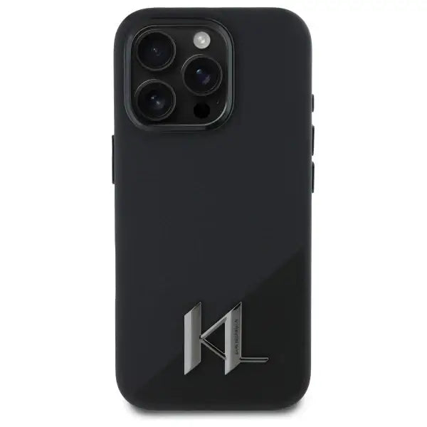 Karl Lagerfeld Silicone Shadow Metal Initial MagSafe Case for iPhone 16 Pro Max - Black - Cell phone cases