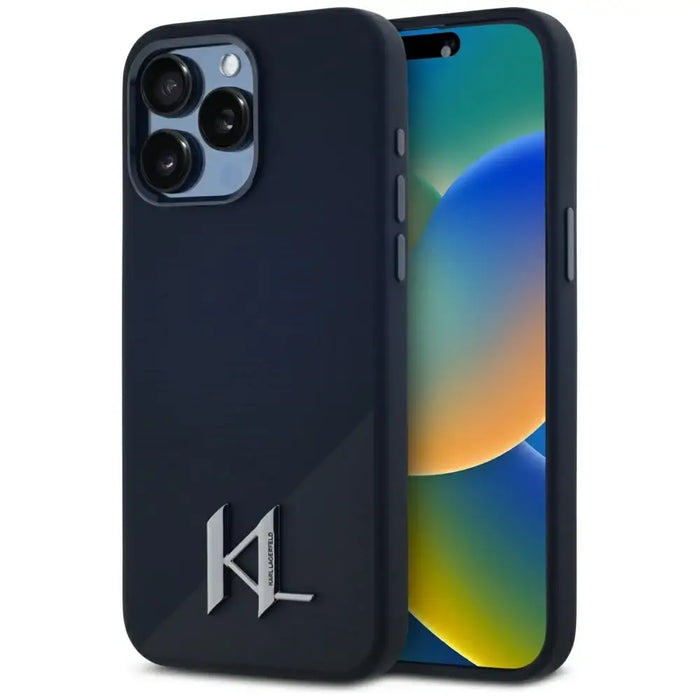 Karl Lagerfeld Silicone Shadow Metal Initial MagSafe Case for iPhone 15 Pro Black - Cell phone cases