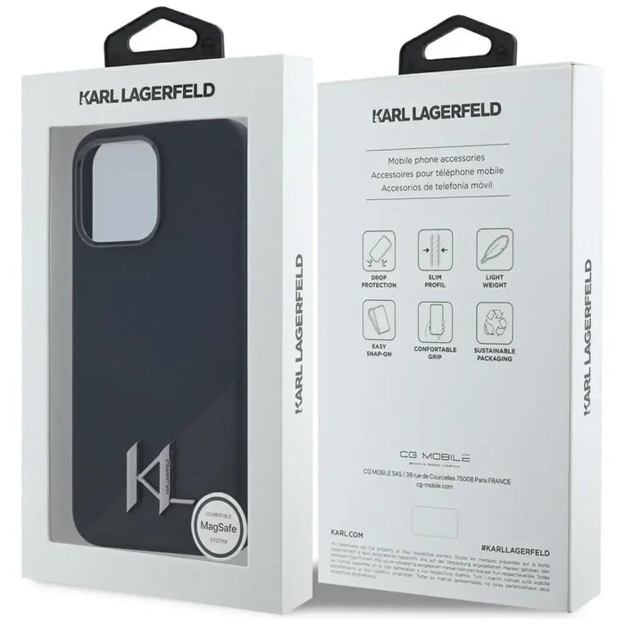 Karl Lagerfeld Silicone Shadow Metal Initial MagSafe Case for iPhone 15 Pro Black - Cell phone cases