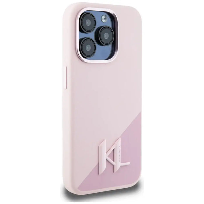Karl Lagerfeld Silicone Shadow Metal Initial MagSafe Case for iPhone 15 Pro Max Pink - Cell phone cases