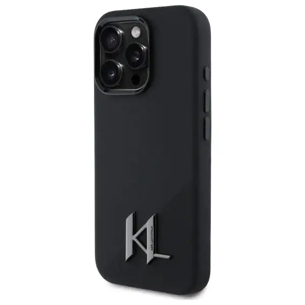 Karl Lagerfeld Silicone Shadow Metal Initial MagSafe iPhone 16 Pro Case - Black - Cell phone cases
