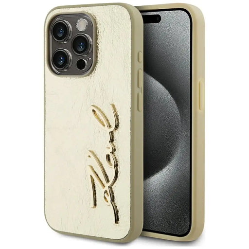 Karl Lagerfeld Wrinkled Metal Signature iPhone 15 Pro Max Case - Gold - Cell phone cases and covers<<<HurtelXML