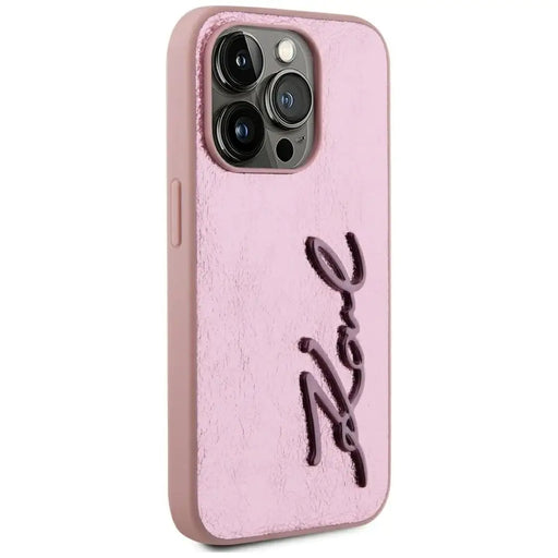Karl Lagerfeld Wrinkled Metal Signature iPhone 15 Pro Max Case - Pink - Cell phone cases and covers<<<HurtelXML