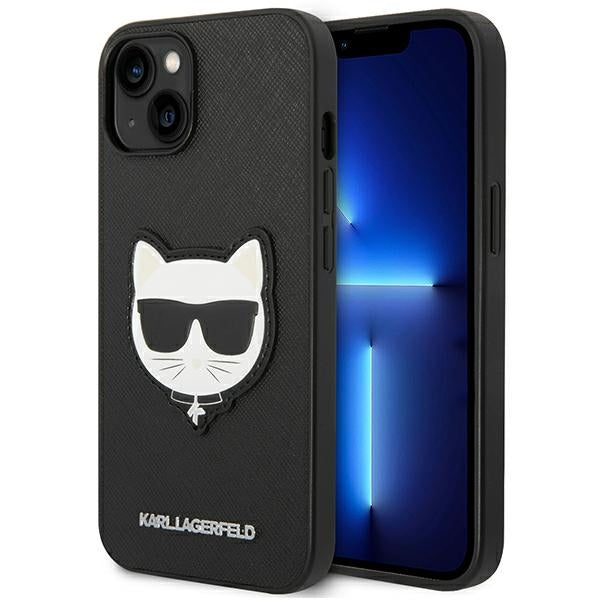 Karl Lagerfeld Saffiano Choupette Head Patch Case for iPhone 14 Plus - Black