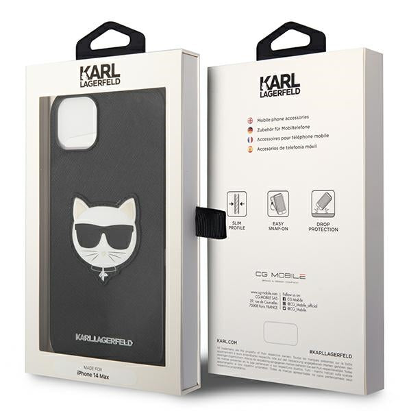 Karl Lagerfeld Saffiano Choupette Head Patch Case for iPhone 14 Plus - Black