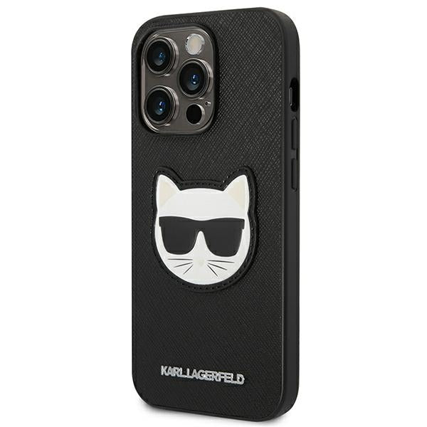 Karl Lagerfeld Saffiano Choupette Head Patch Case for iPhone 14 Pro - Black