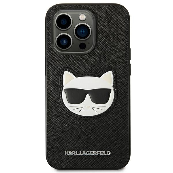 Karl Lagerfeld Saffiano Choupette Head Patch Case for iPhone 14 Pro Max - Black