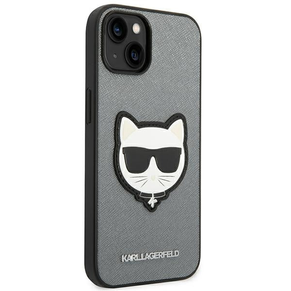 Karl Lagerfeld Saffiano Choupette Head Patch case for iPhone 14 - silver