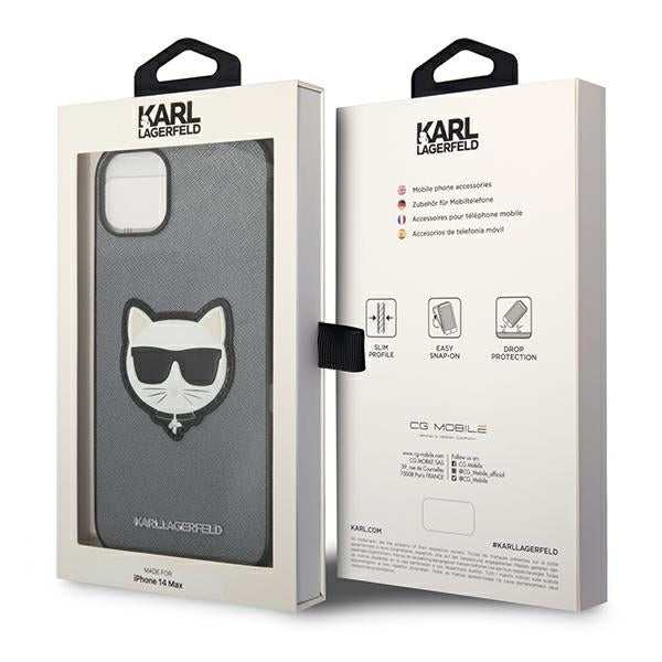 Karl Lagerfeld Saffiano Choupette Head Patch case for iPhone 14 Plus - silver