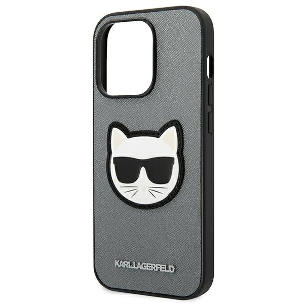 Karl Lagerfeld Saffiano Choupette Head Patch case for iPhone 14 Pro - silver
