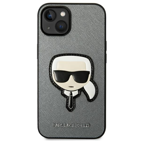 Karl Lagerfeld Saffiano Karl's Head Patch case for iPhone 14 Plus - silver