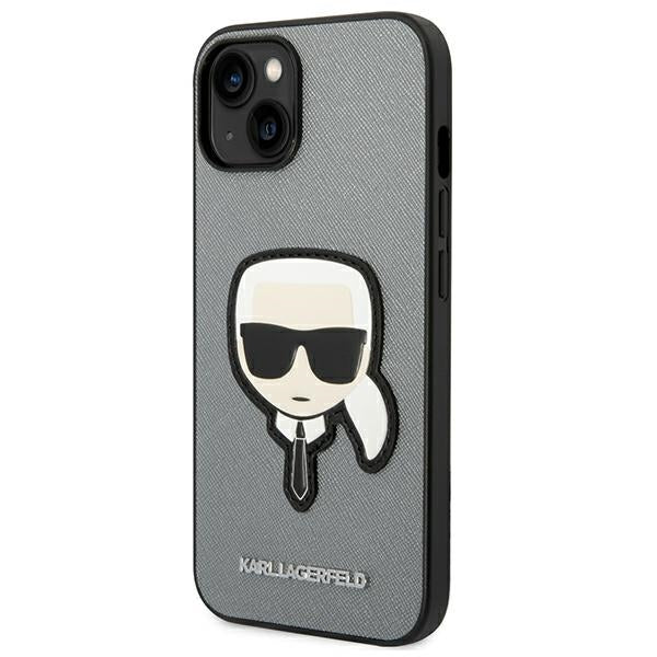 Karl Lagerfeld Saffiano Karl&#39;s Head Patch case for iPhone 14 Plus - silver