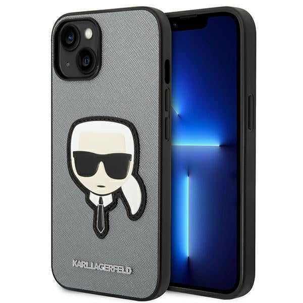 Karl Lagerfeld Saffiano Karl's Head Patch case for iPhone 14 Plus - silver