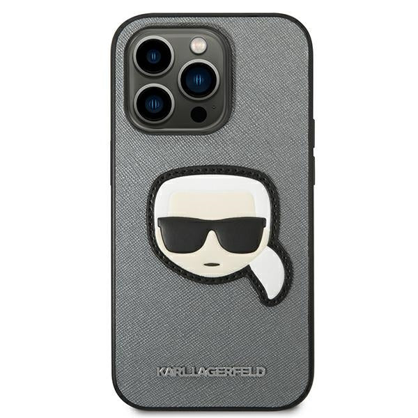Karl Lagerfeld Saffiano Karl's Head Patch case for iPhone 14 Pro Max - silver