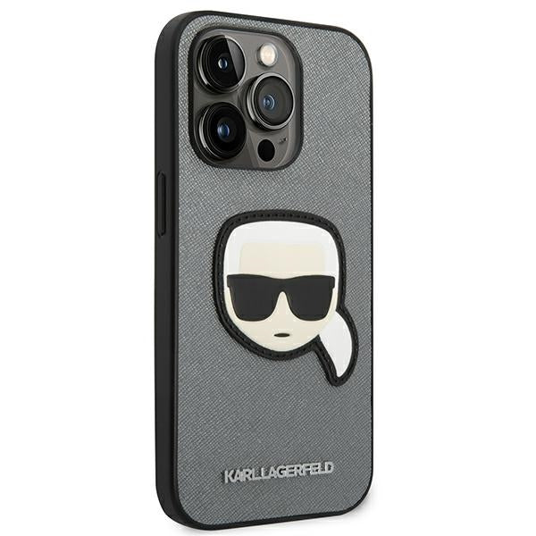 Karl Lagerfeld Saffiano Karl&#39;s Head Patch case for iPhone 14 Pro Max - silver