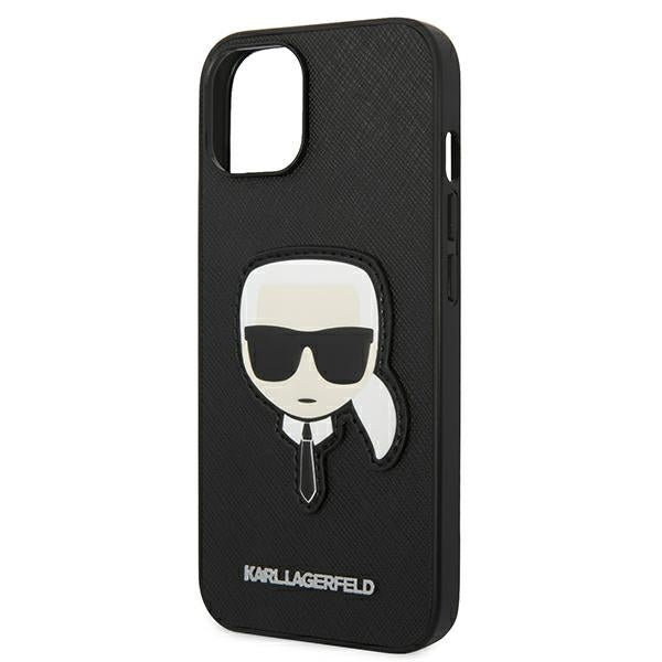 Karl Lagerfeld Saffiano Karl&#39;s Head Patch Case for iPhone 14 Plus - Black