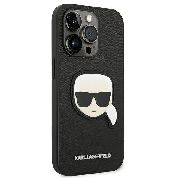 Karl Lagerfeld Saffiano Karl&#39;s Head Patch Case for iPhone 14 Pro - Black