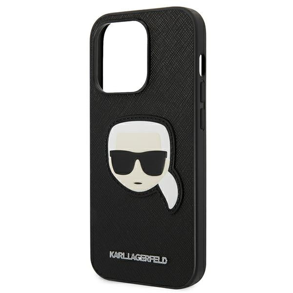 Karl Lagerfeld Saffiano Karl&#39;s Head Patch Case for iPhone 14 Pro - Black