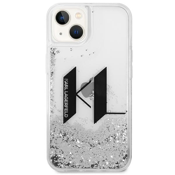 Karl Lagerfeld Liquid Glitter Big KL case for iPhone 14 - silver