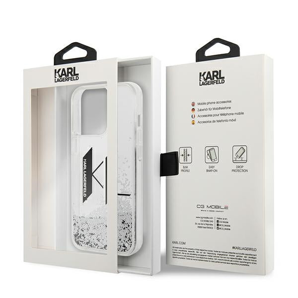 Karl Lagerfeld Liquid Glitter Big KL case for iPhone 14 Pro - silver