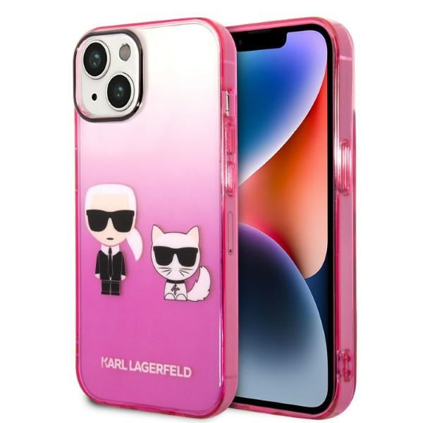 Karl Lagerfeld Gradient Ikonik Karl&amp;Choupette Case for iPhone 14 Plus - Pink