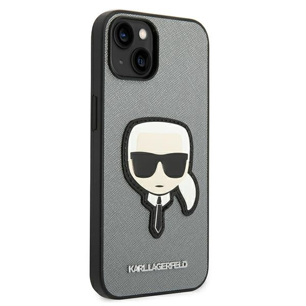 Karl Lagerfeld Saffiano Karl's Head Patch case for iPhone 14 - silver