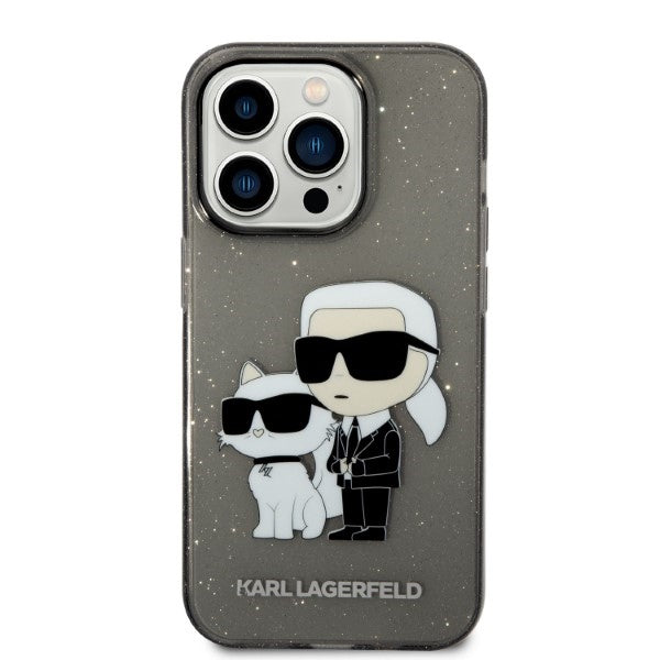 Karl Lagerfeld Glitter Karl&amp;Choupette case for iPhone 14 Pro - black