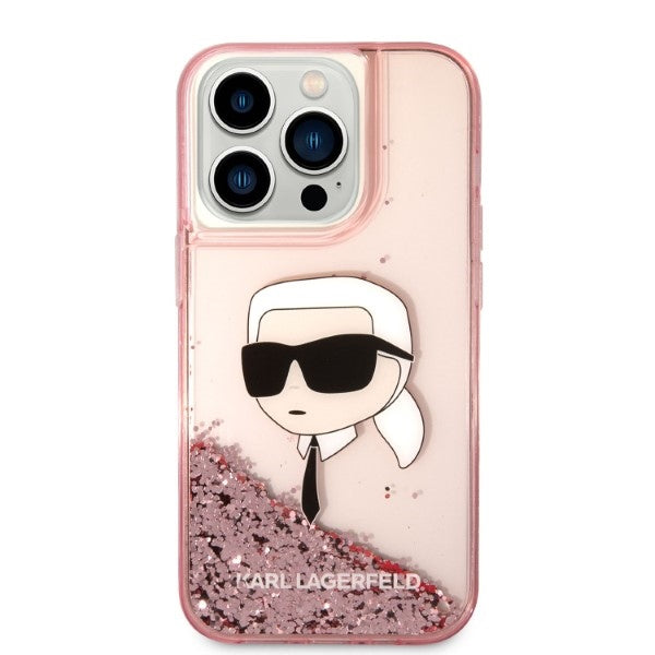 Karl Lagerfeld Glitter Karl's Head case for iPhone 14 Pro Max - pink