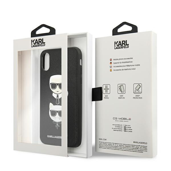 Karl Lagerfeld Saffiano Karl&amp;Choupette Head case for iPhone X/XS - black