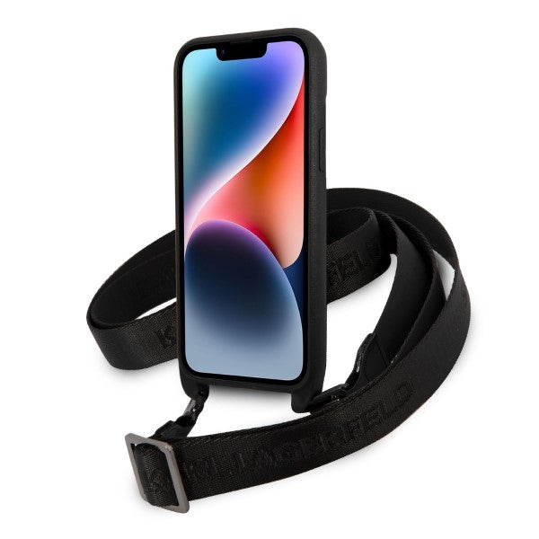 Karl Lagerfeld KLHCP14MSTMK iPhone 14 Plus 6.7" hardcase black/black Monogram Plaque Logo Strap