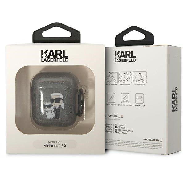 Karl Lagerfeld KLA2HNKCTGK Airpods 1/2 cover black/black Gliter Karl&amp;Choupette