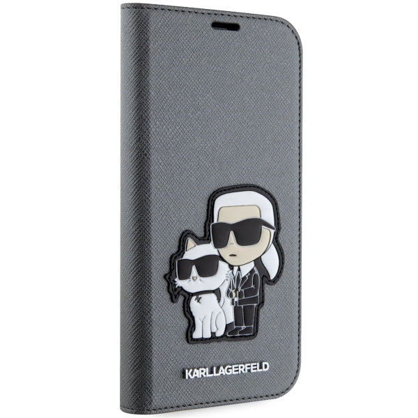 Karl Lagerfeld KLBKP14SSANKCPG iPhone 14 6.1" bookcase silver/silver Saffiano Karl &amp; Choupette