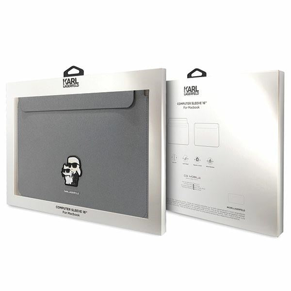 Karl Lagerfeld Saffiano Karl&amp;Choupette case for a 16" laptop - silver
