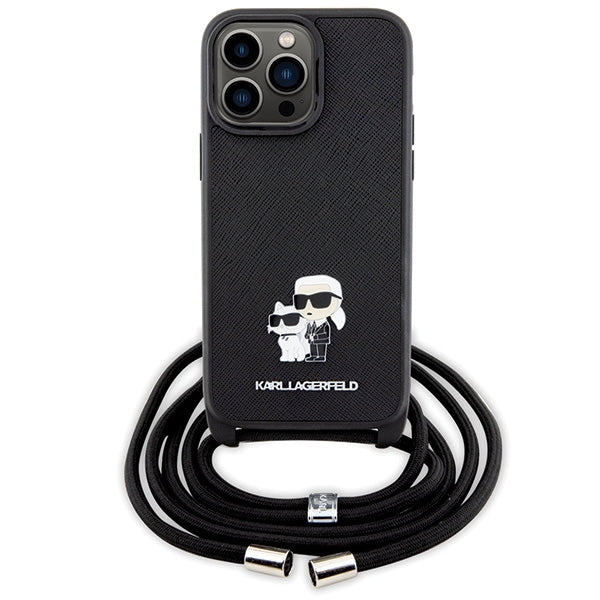 Karl Lagerfeld KLHCP14XSAKCPSK case for iPhone 14 Pro Max 6.7" hardcase - black Crossbody Saffiano Metal Pin Karl&Choupette