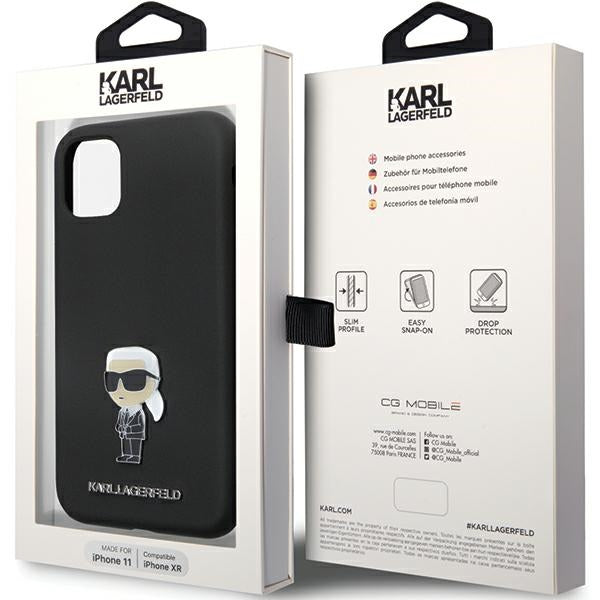 Karl Lagerfeld KLHCN61SMHKNPK case for iPhone 11 / Xr - black Silicone Ikonik Metal Pin