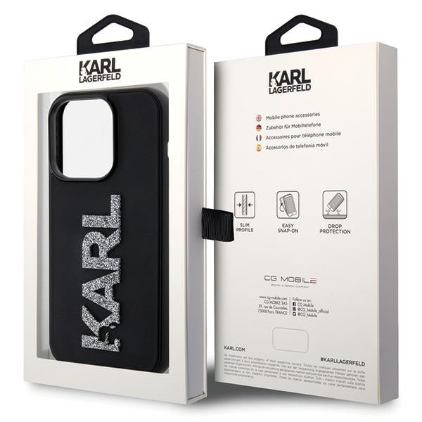 Karl Lagerfeld 3D Rubber Glitter Logo iPhone 15 Pro Case - Black
