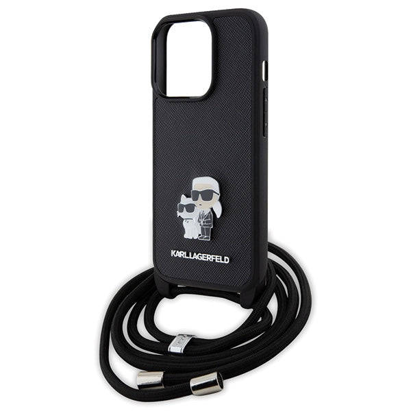 Karl Lagerfeld Crossbody Saffiano Metal Pin Karl & Choupette case for iPhone 15 Pro - black