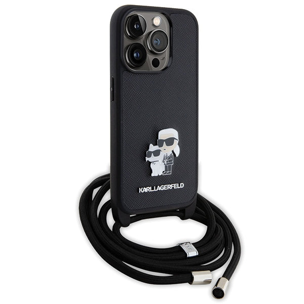 Karl Lagerfeld Crossbody Saffiano Metal Pin Karl & Choupette case for iPhone 15 Pro - black