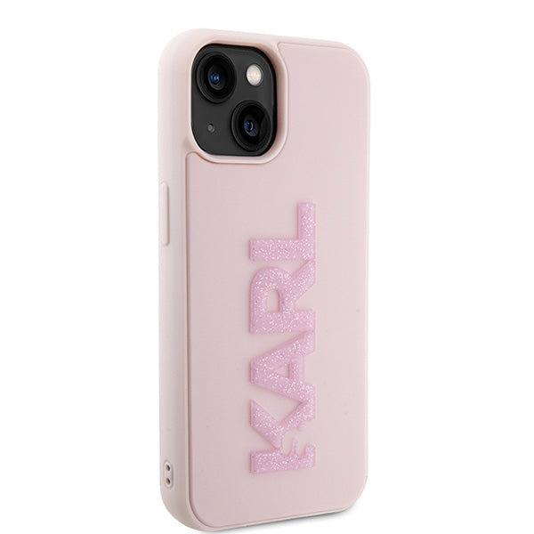 Karl Lagerfeld 3D Rubber Glitter Logo case for iPhone 15 Plus - pink