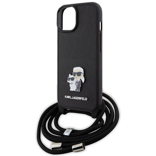 Karl Lagerfeld Crossbody Saffiano Metal Pin Karl &amp; Choupette case for iPhone 15 Plus - black